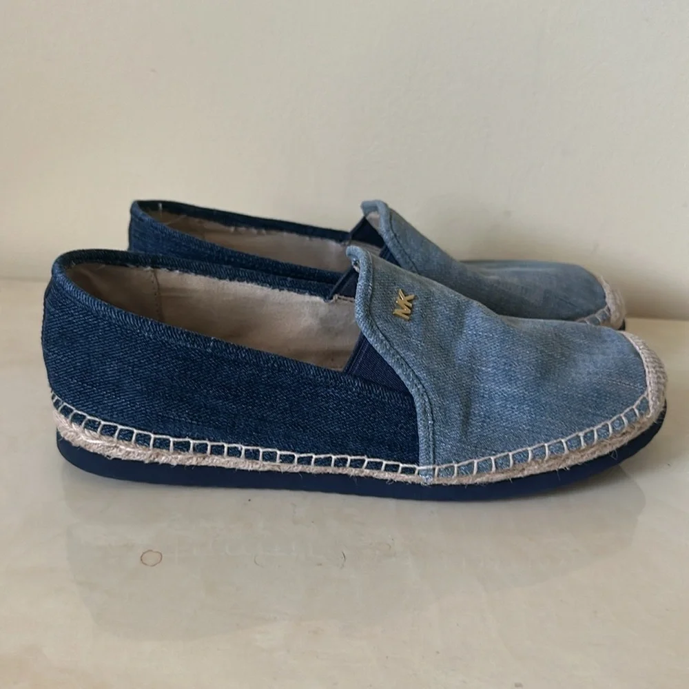 Michael Kors MK Two-Tone Denim Espadrilles 8 | Blue Canvas Slip On Flats